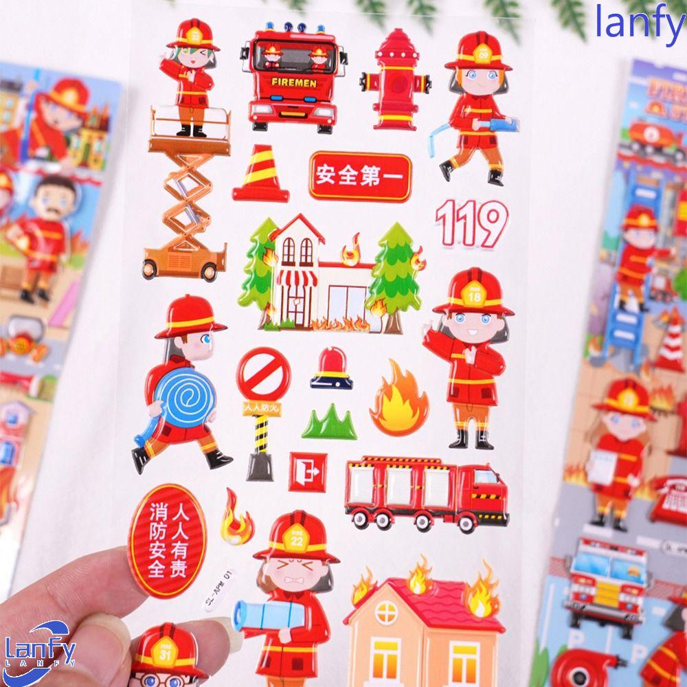 Lanfy 3D Bubble Foam Stiker Anak 1lembar DIY Scrapbook Fire Truck Fireman Series Kids Sticker Mainan Stiker Hias