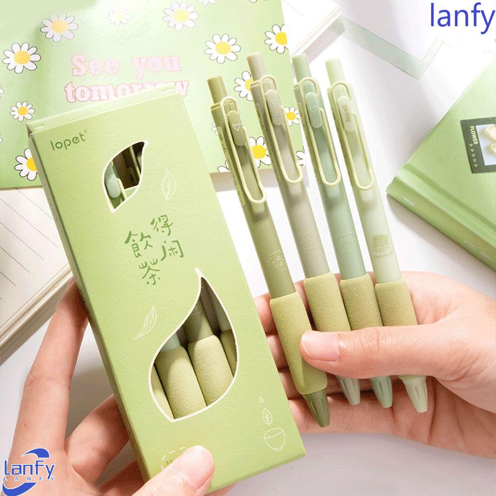 Lanfy Soft Gel Pen Set Tinta Hitam Tahan Lama Warna Matcha Perlengkapan Kantor Sekolah Tidak Sakit Di Jari Bolpoin