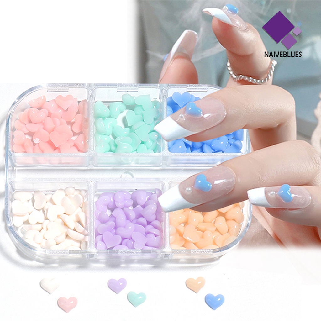 [naiveblues] 6grids/kotak Hiasan Jantung Kuku Datar Kembali Efek 3D Berubah Putih Pink Nail Art