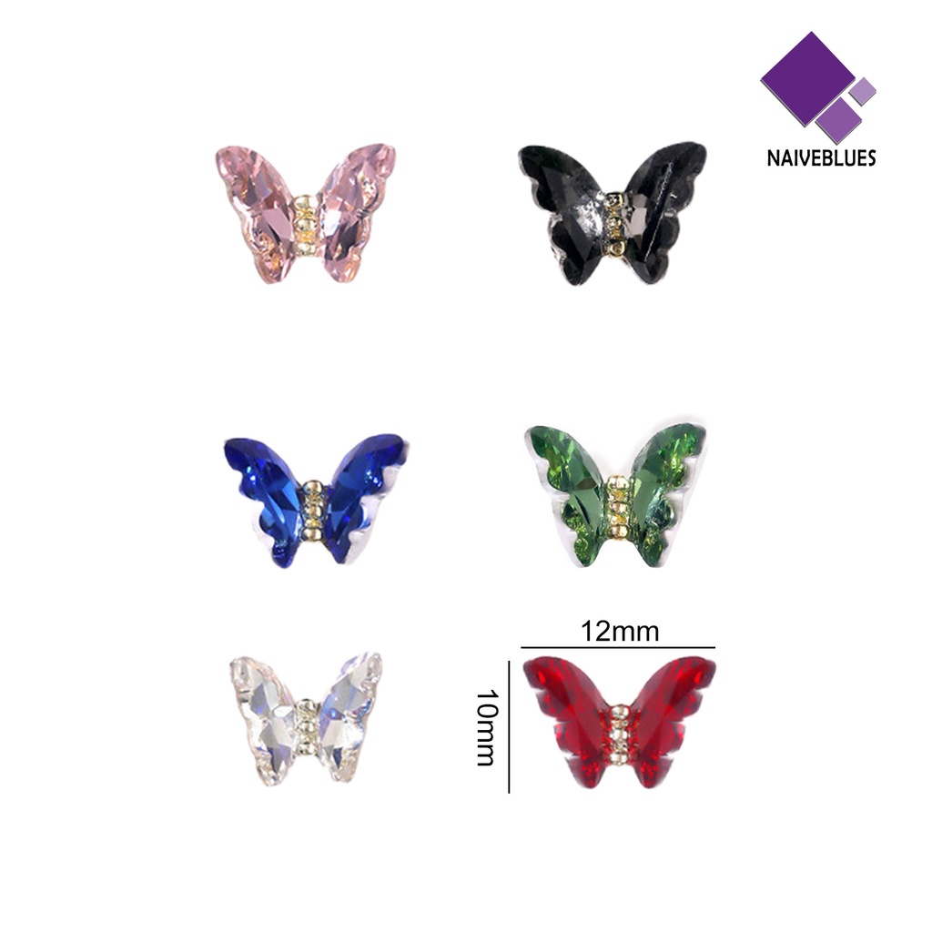 [naiveblues] 10pcs Nail Art Decor Bersinar Tiga Dimensi Gloss Tidak Luntur Kristal Imitasi Manicure Butterfly Nail