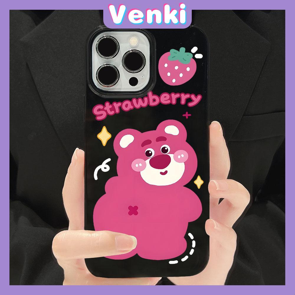 VENKI - For iPhone 14 Pro Max iPhone Cute Bear Glossy Black Case TPU Soft Shell Protection Shockproof Camera Compatible with iPhone 13 Pro max 12 Pro Max 11 xr xs max 7Plus 8Plus