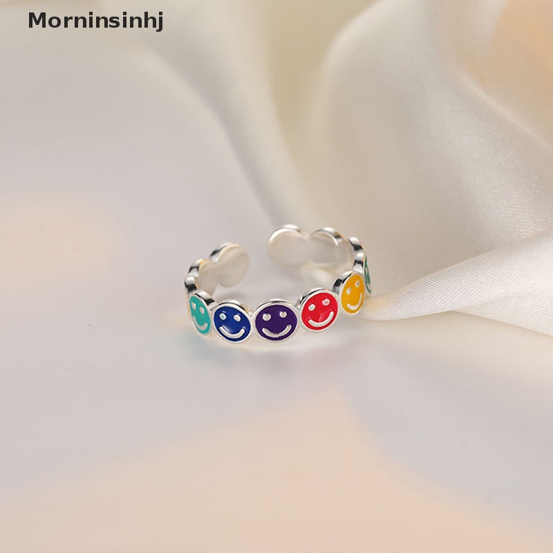 Mornin Wanita Pria Warna-Warni Wajah Senyum Cincin Sederhana Trendi Retro Adjustable Anillos Hadiah Pesta Aksesoris Halus id