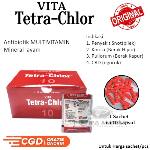 Vita Tetra Chlor / Obat Tetraclor Kemasan Sachet Isi 10 Kapsul Buat Sakit Ayam Aduan Berak Kapur Hij