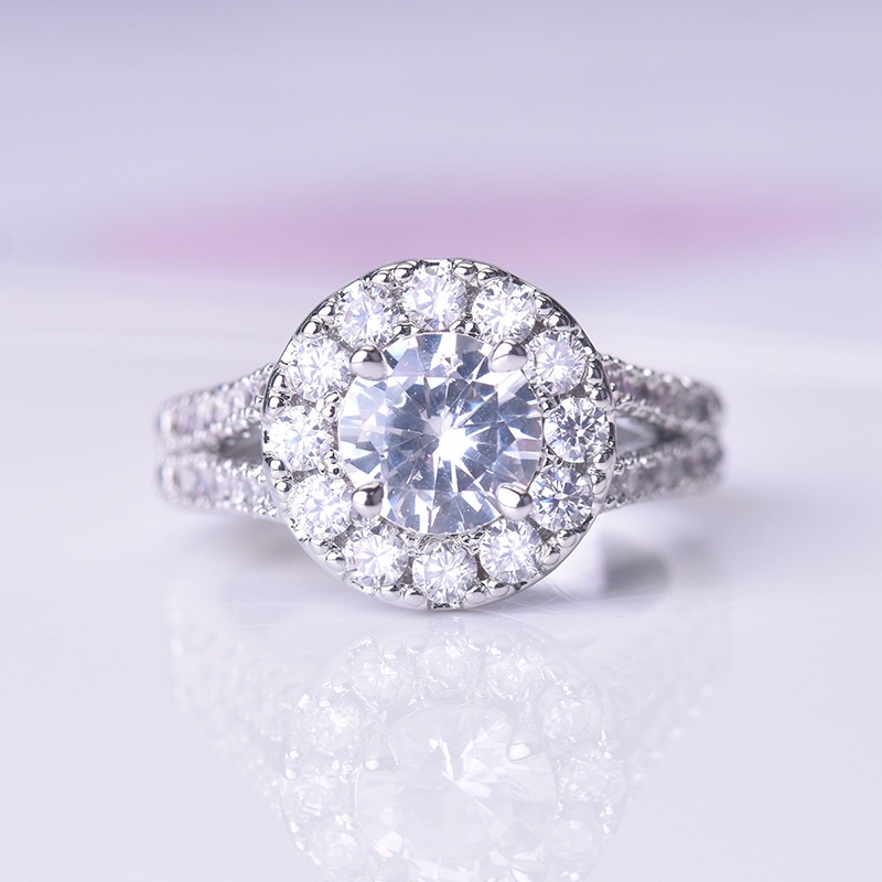 Goldkingdom Aksesoris Perhiasan Fashion Ready Stock Cincin Zirkon Bulat Super Berkilau Baru Pertunangan Sterling Silver Dengan Cincin Berlian