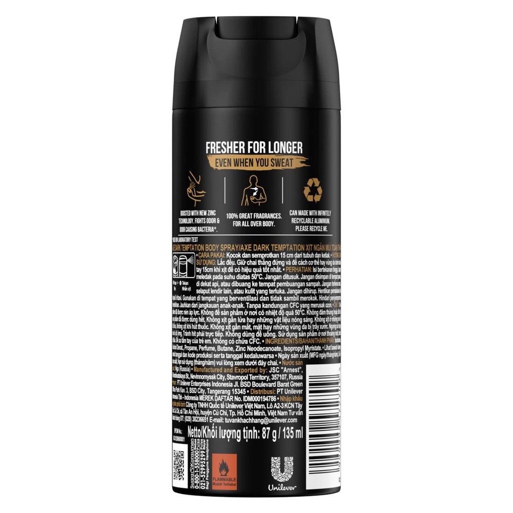 AXE MEN DEODORANT BODY SPRAY PRIA DARK TEMPTATION PARFUM PRIA 135ML