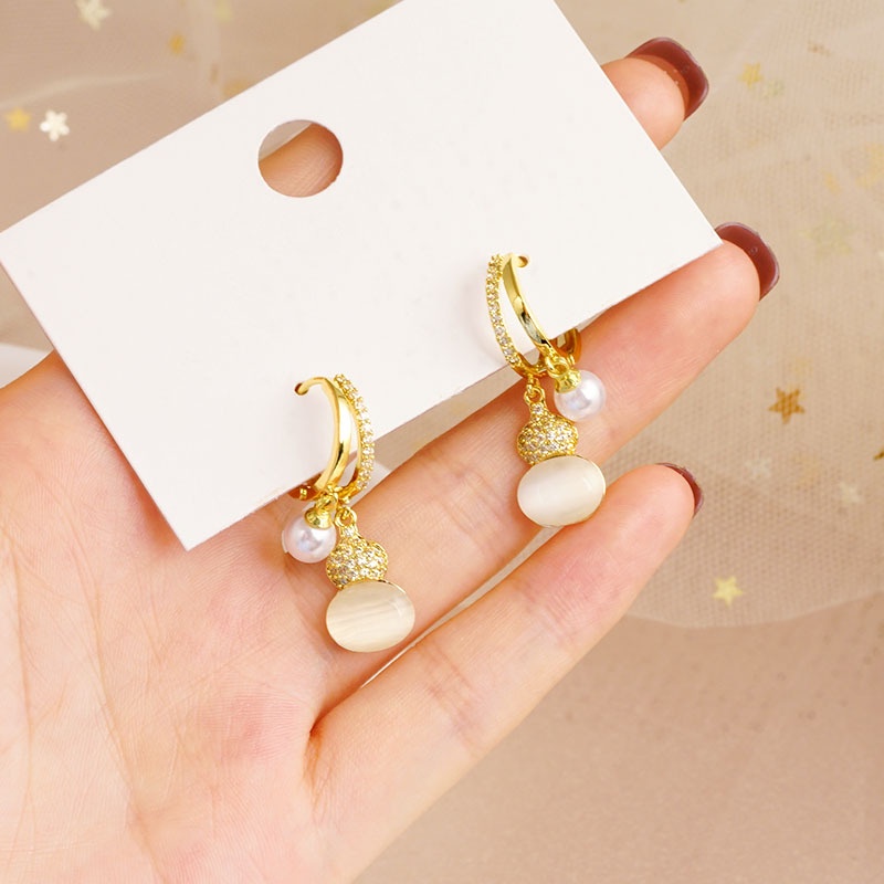 Goldkingdom Aksesoris Perhiasan Fashion Ready Stock Hulu Anting Mutiara Kecil Dengan Gesper Telinga Berlian Untuk Wanita