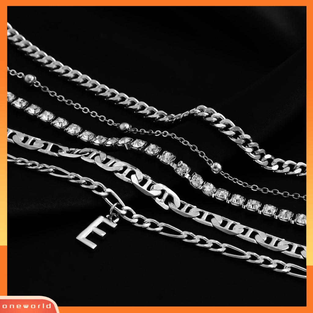 [EONE] 5pcs/set Liontin Huruf Berlian Imitasi Perempuan Gelang Adjustable Multilayer Sederhana Rantai Gelang Perhiasan Aksesori