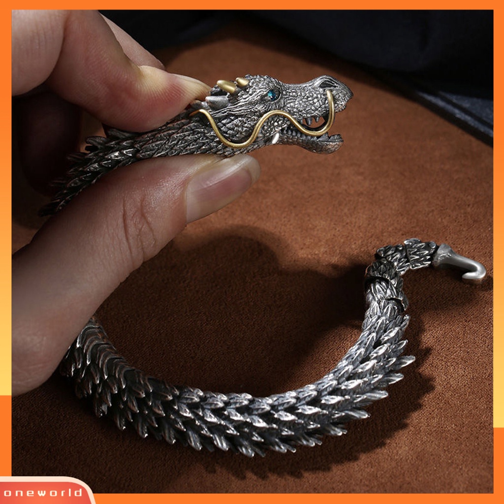 [EONE] Pria Gelang Adjustable Hypoallergenic Hip-hop Distress Koleksi Perhiasan Aksesoris Tembaga Gaya Retro Kepala Naga Laki-Laki Cuff Bangle Untuk Pesta