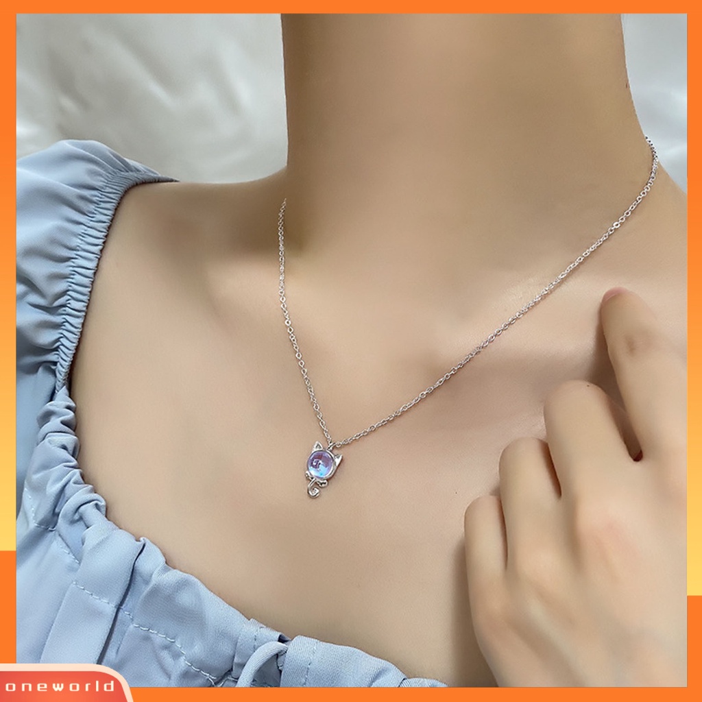 [EONE] Rantai Klavikula Batu Bulan Mengkilap Elegan Gaya Korea Rantai Yang Dapat Disesuaikan Pakaian Sehari-Hari Kasual Indah Choker Kalung Untuk Hadiah