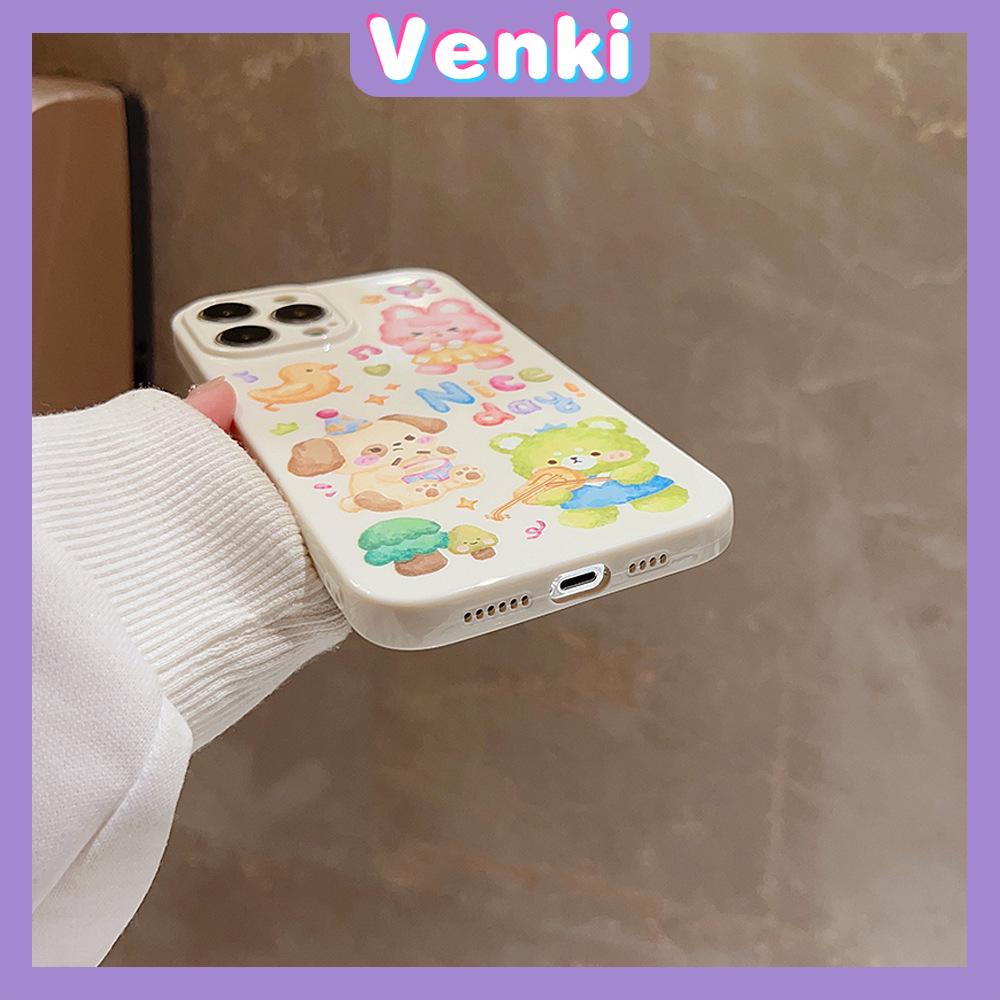 VENKI -For iPhone 11 iPhone Case Cream Glossy Soft Case TPU Shockproof Camera Cover Protection Cute Cartoon Animals Compatible with iPhone 14 13 Pro max 12 Pro Max xr xs max 7 8