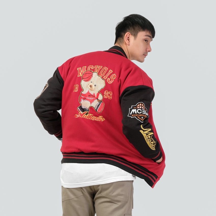 Mcvois Varsity Jaket Maroon Full Bordir Premium Distro