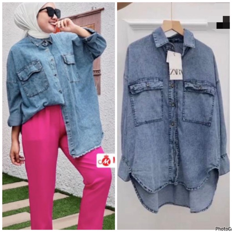 KALINA DENIM SHIRT - ATASAN KEMEJA OVERSIZED DENIM ZR SNOW ACID / DENIM SHIRT VIRAL ZR TERBARU / OUT