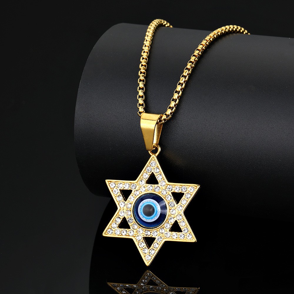 [X C Kalung] Baru Anti Karat Lapis Emas Enam Mangga Yahudi Bintang Star of David Kalung Pria Liontin Kalung