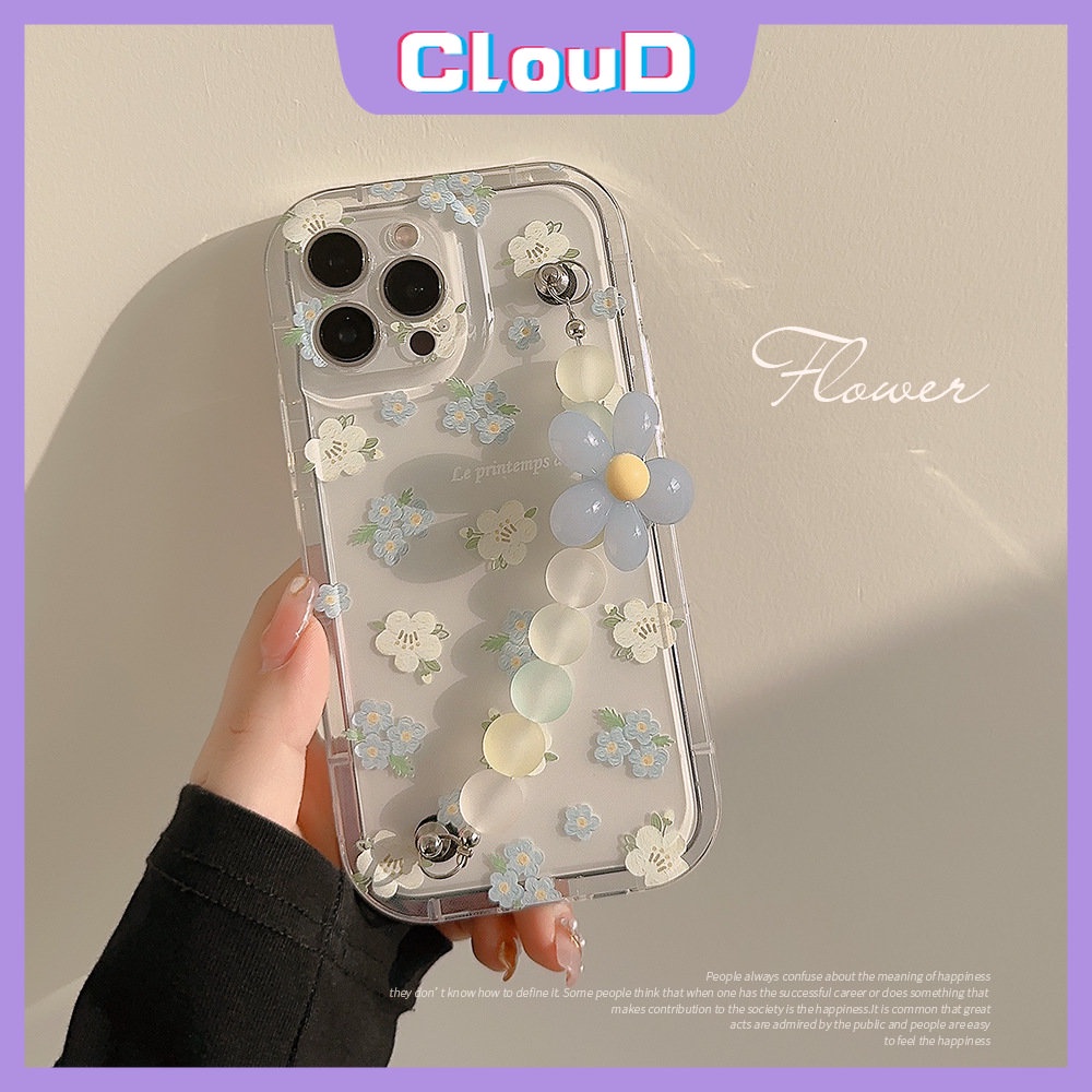 Fresh Flowers Casing Bening Untuk Realme C55 C35 C12 C20 C3 C17 C11 2020 C15 6i5 5i 7i 9i 5s C21Y C25Y C25 C33 C30 C30S C1 C2 C25s C11 Airbag Shockproof Soft Cover Dengan Gelang Bunga