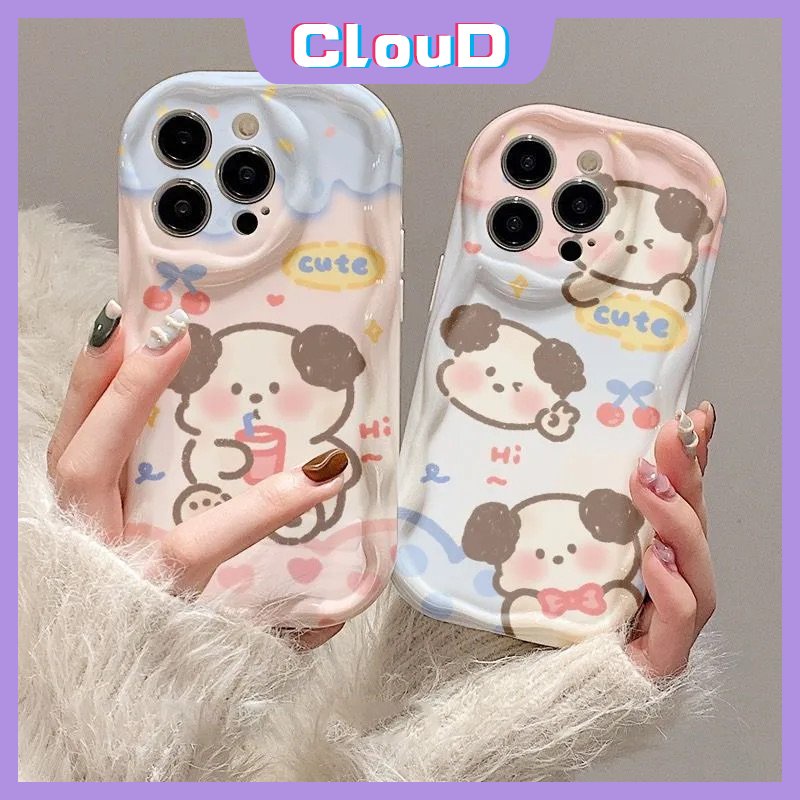 Casing Ponsel Kartun Anjing Lucu Kompatibel Untuk iPhone 11 Pro Max XR X14 12 13 Pro Max 7 8 6s 6 Plus XS Max 8Plus SE 2020 3D Wavy Curved Edge Shockproof Glossy Soft Cover