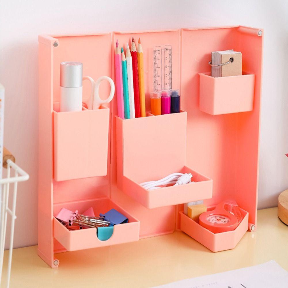 Lanfy Desktop Organizer Plastik Lipat Kamar Kantor Sekolah Makeup Brushes Holder Phone Stand Holder Pulpen Organizer Kotak Penyimpanan