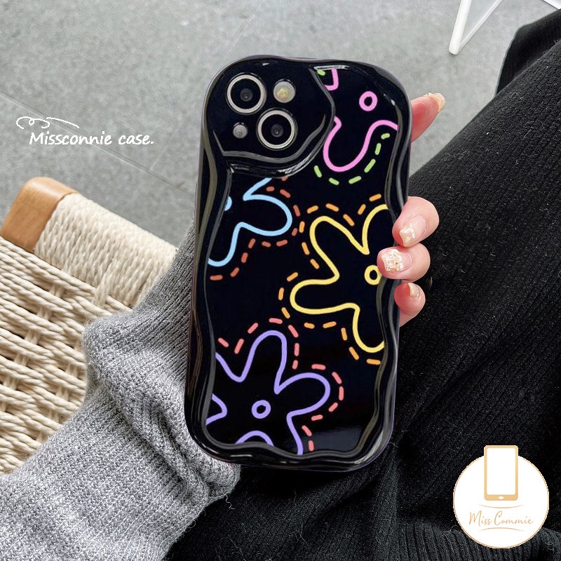 Case Bunga Garis Simple Untuk Redmi 9A 9C A1 9 10A 10 9T 10C 9C NFC A2 Redmi Note10 8 9 12 11 11s 10 Pro Max POCO M3 3D Tepi Melengkung Bergelombang Glossy Lembut Bulan Bintang Love Hati Sarung