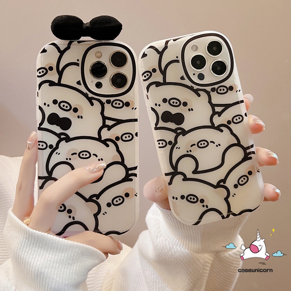 Kartun Lucu Babi Beruang Case Untuk Realme C35 C53 C12 C11 C21Y C55 C15 C25s C30 8i 10 8 Pro 5 6i 9i 6 6s 5i 7i C31 GT C25Y C20 C21 C20A C3 C17 C1 Lucu 3D Ikatan Simpul Hias Sarung Soft Cover