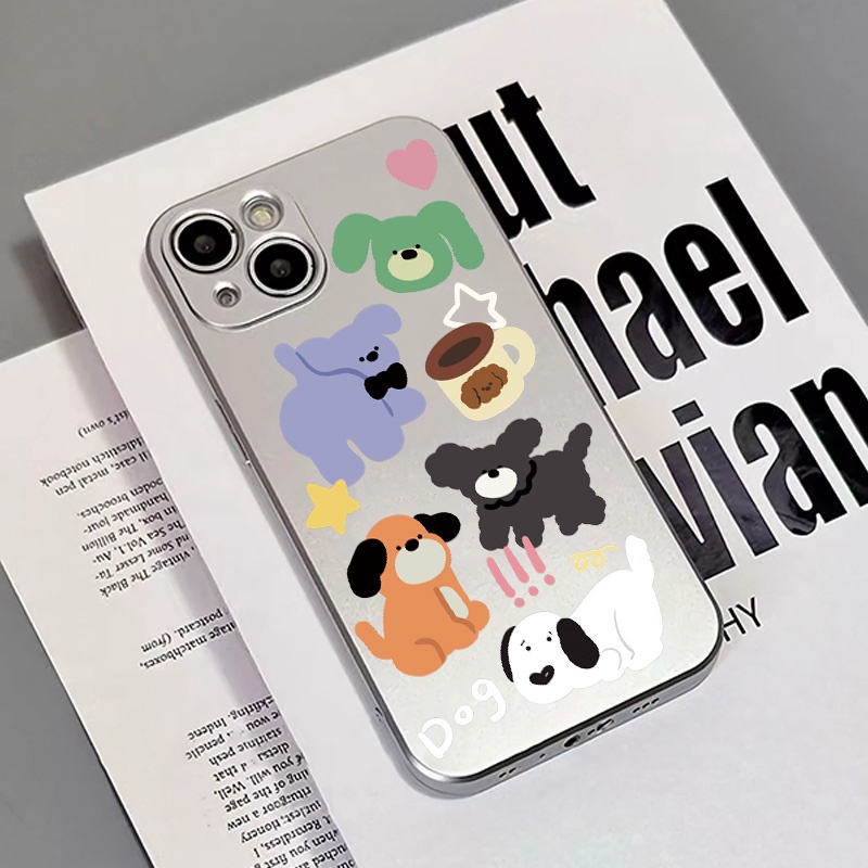 IPHONE Soft Electroplate Phone Case Kompatibel Untuk Iphone14 11 13 12 Pro Max Casing Anjing Lucu XS XR X8 +7 6S Plus Mini TPU Silikon Shockproof Cover