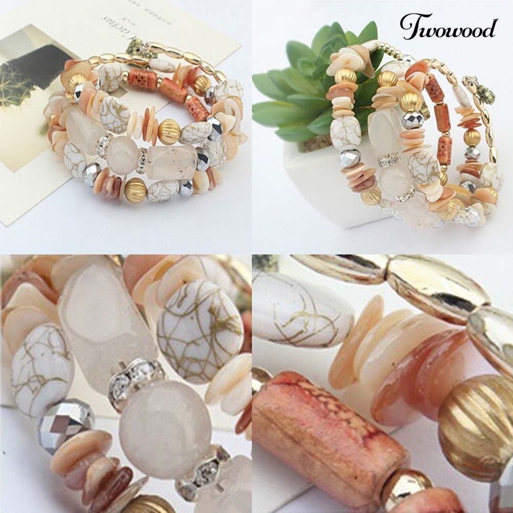 Twowood Women's Fashion Bohemian Multilayer Alloy Resin Beads Gelang Dekorasi Hadiah