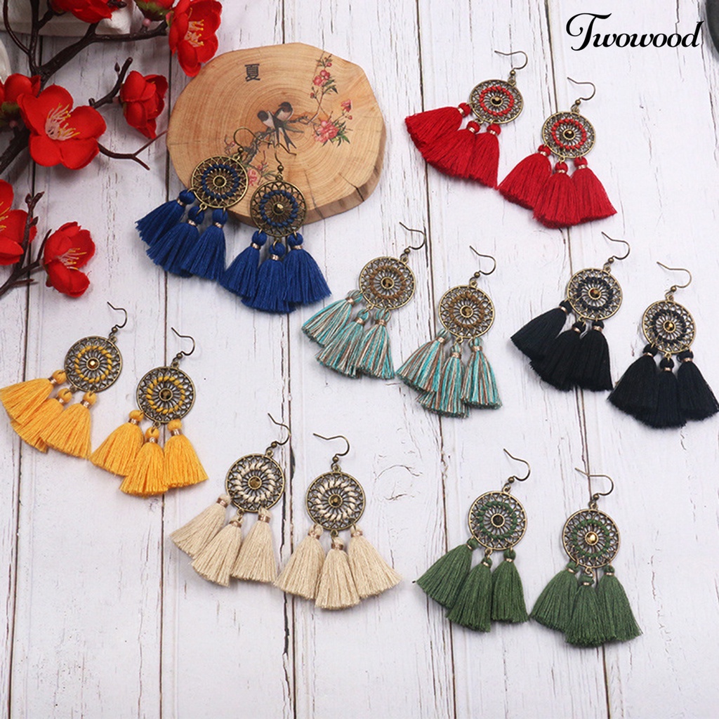 Twowood 1pasang Anting Drop Perhiasan Pernikahan Gaya Bohemian Handmade Wanita Anting Berpohon Untuk Pesta