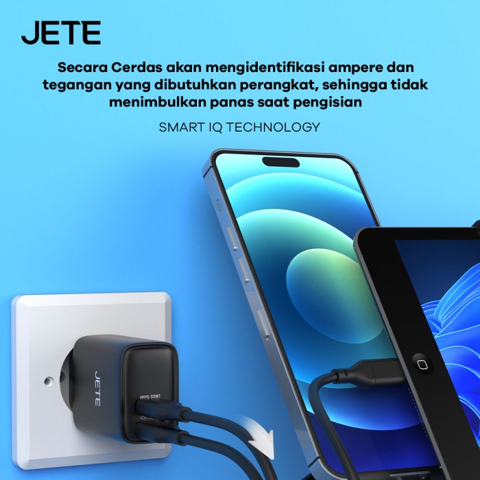 JETE E21 Charger GaN 33Watt Fast Charging 2 Port USB TypeC Garansi 2th