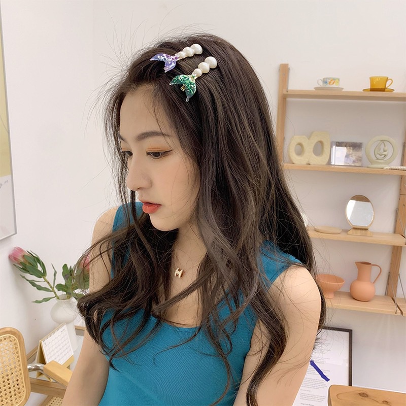 Korean INS Daily Style Pearl Clip Ornament Fashion Manis Mermaid Tail Pearl Hairpin Rambut Gadis Ponytail Holder Aksesoris Rambut Elegan