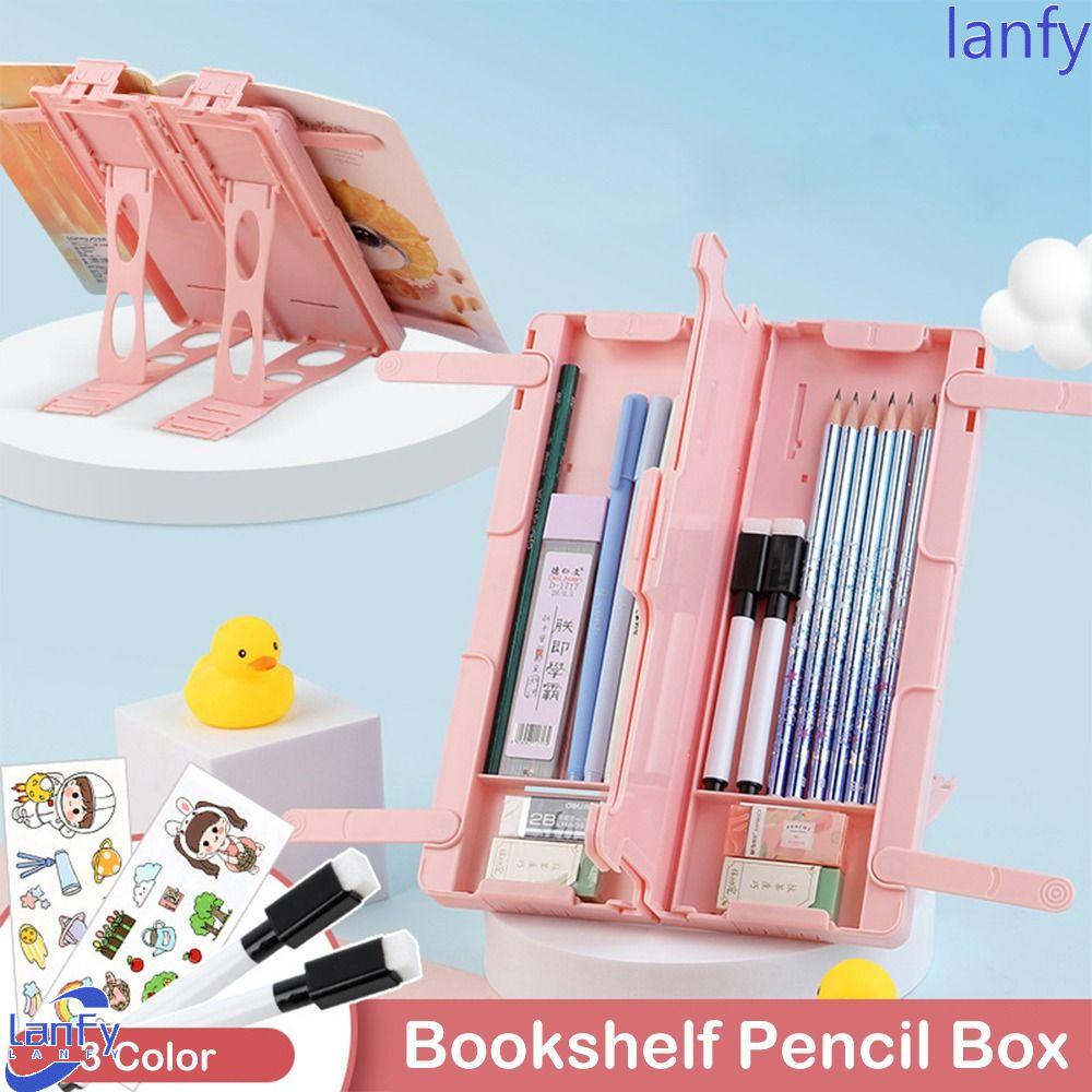 Lanfy Kotak Pensil Book Stander Ringan Multifungsi Lipat Siswa Stationary Kaligrafi Meja Rak Buku Textbooks Cookbook Book Holder