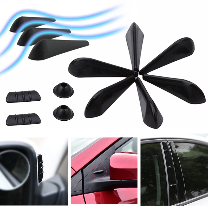 1set Mobil Universal Spoiler Canards Kit Front Bumper Lip Splitter Hitam Serat Karbon Plastik Sirip Mobil Body Canards Anti Tabrak Stiker Dekorasi Eksterior Mobil