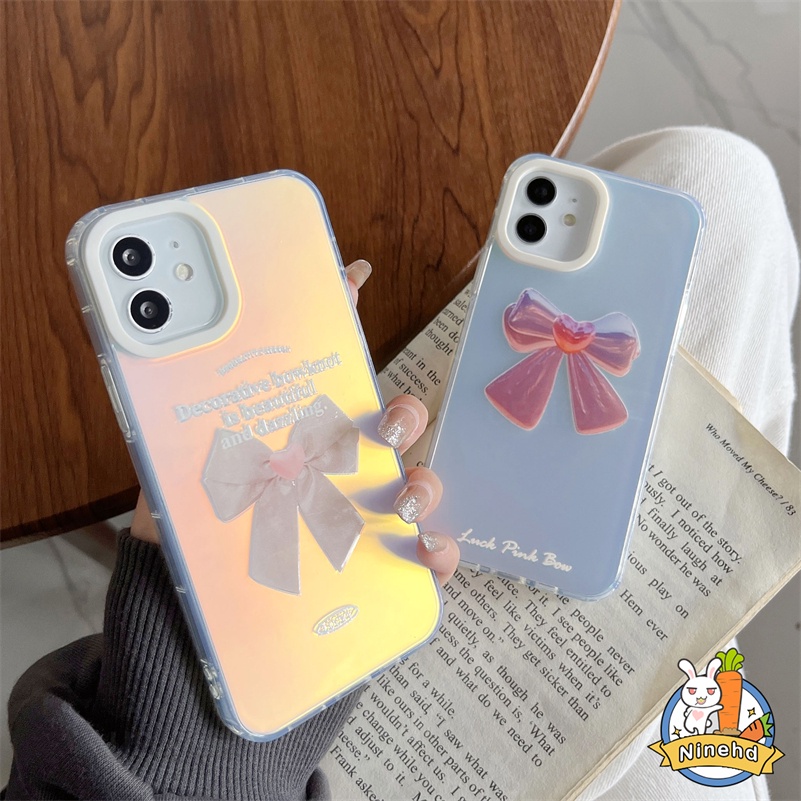 IPHONE Casing Kompatibel Untuk Iphone14 13 12 11 Pro Max X Xr Xs Max8 7 6 Plus SE 2020 Ins Gradien Laser Ikatan Simpul Transparan Casing Ponsel Lapisan Ganda Dicetak Shockproof Silikon Hard Case