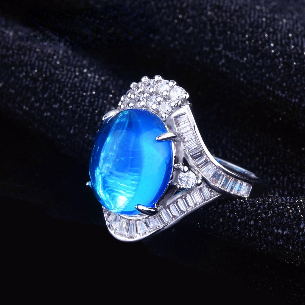 Goldkingdom Aksesoris Perhiasan Fashion Ready Stock Starlight Cincin Permata Biru Cincin Bulat Polos Terang.