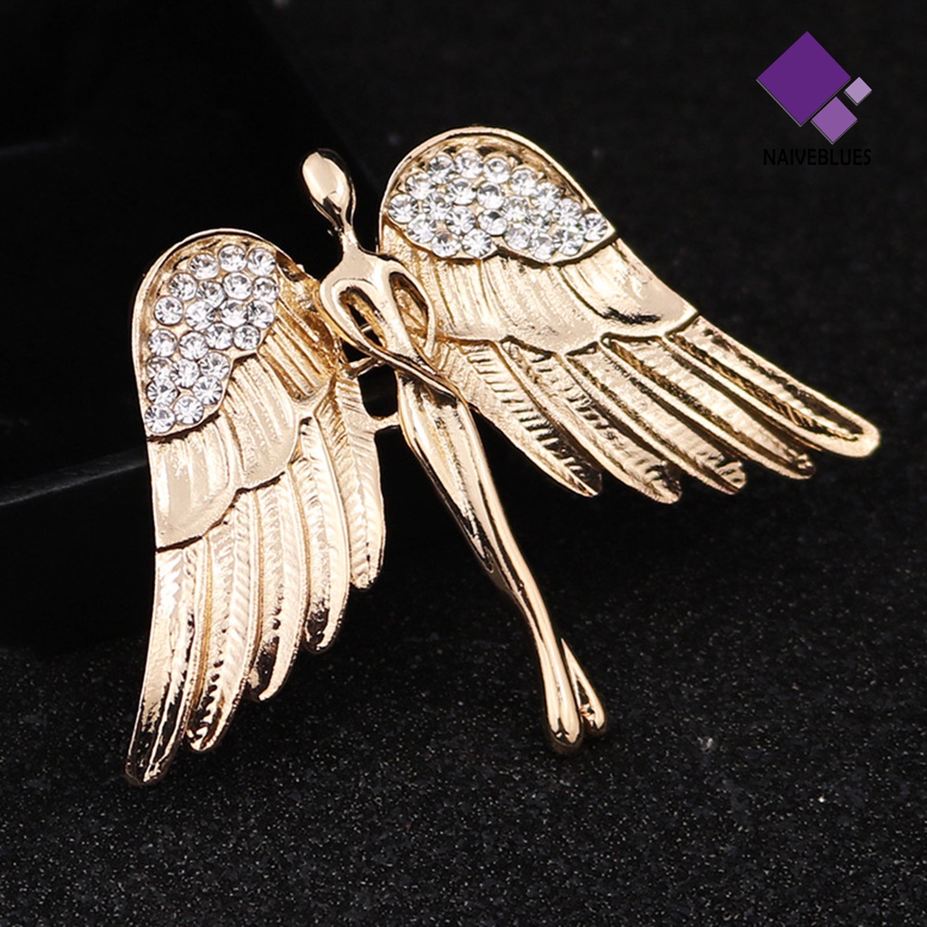 &lt; Naiveblues &gt; Bros Pin Sayap Berlian Imitasi Pria Wanita Shiny Luster Brooch Aksesoris