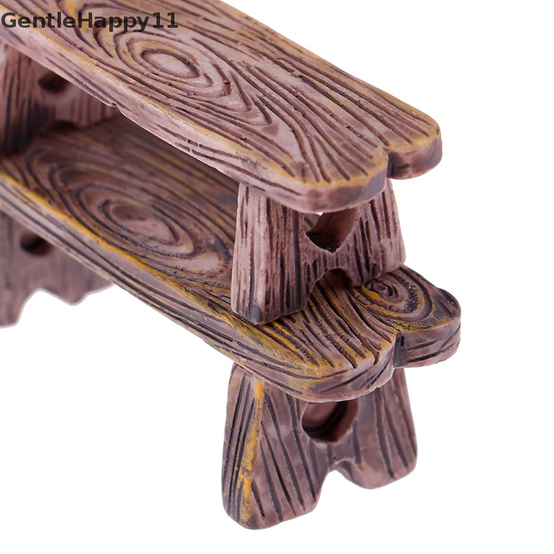 Gentlehappy 2PCs Patung Ornamen Rumah Bangku Kayu Mini DIY Dekorasi Aquarium/Rumah Boneka id