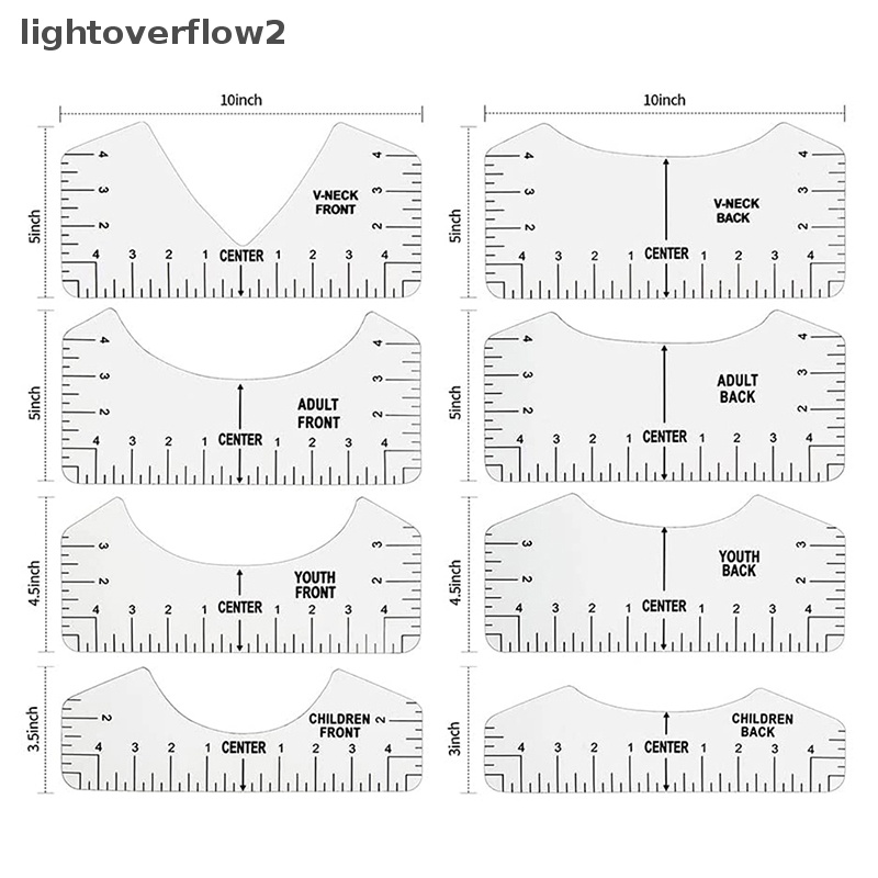 [lightoverflow2] 8pcs T-shirt Ruler Guide Alat Perata Leher V Ke Pusat Desain Pengukuran [ID]