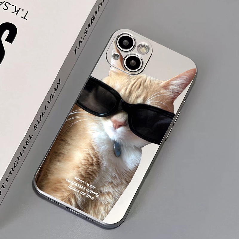 IPHONE Soft Electroplate Phone Case Kompatibel Untuk Iphone11 14 13 12 Pro XS Max XR X8 7 6S Plus Kacamata Hitam Mini Casing Kucing TPU Silikon Shockproof Cover