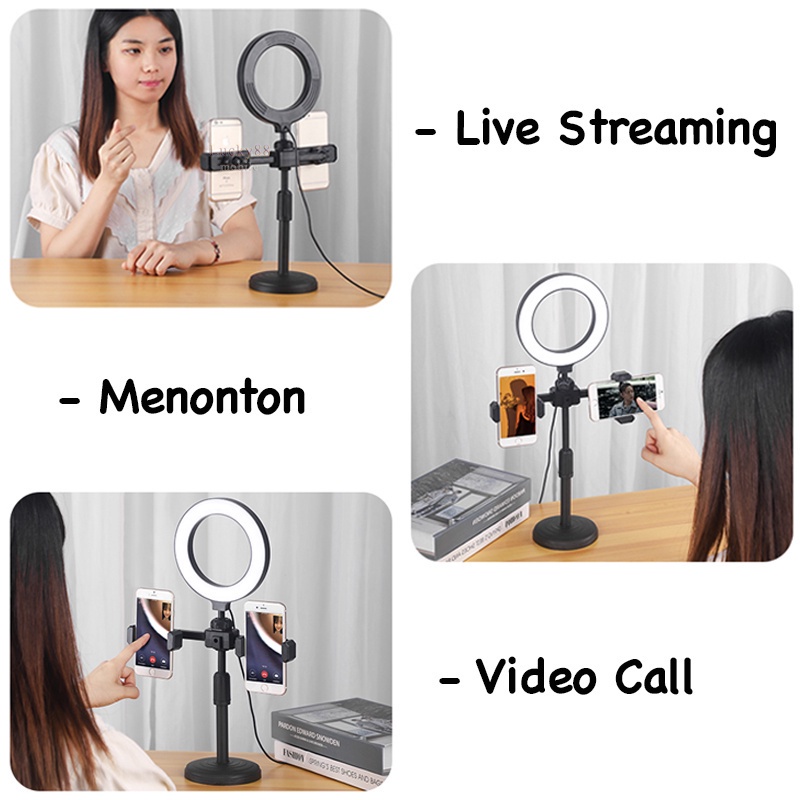 RING LIGHT TRIPOD LIVE PHONE HOLDER RING LIGHT 16cm DESKTOP STAND SINGLE DOUBLE TRIPLE USB MODE DUAL 360 LIPAT FOLDING BRACKET SELFIE STREAMING TRIPOD LIGHTNING