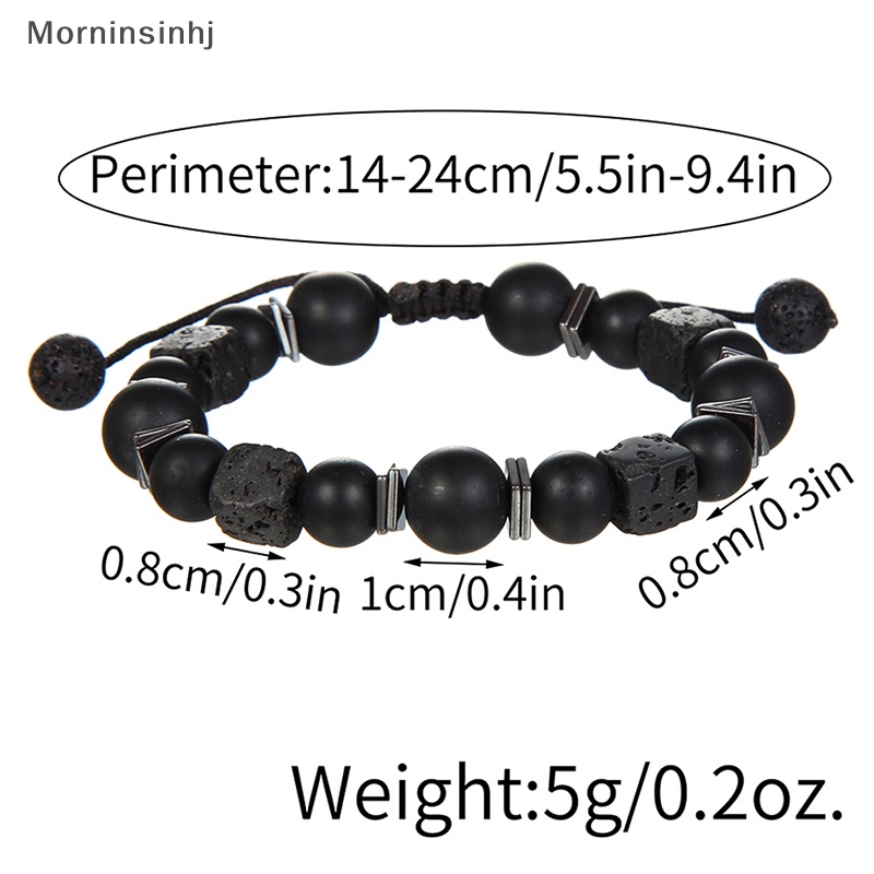 Mornin Gelang Hitam Lava Square Volcanic Stone Gelang Pria Matte Black Glass Beads Adjustable Bracelet Gelang Charm id