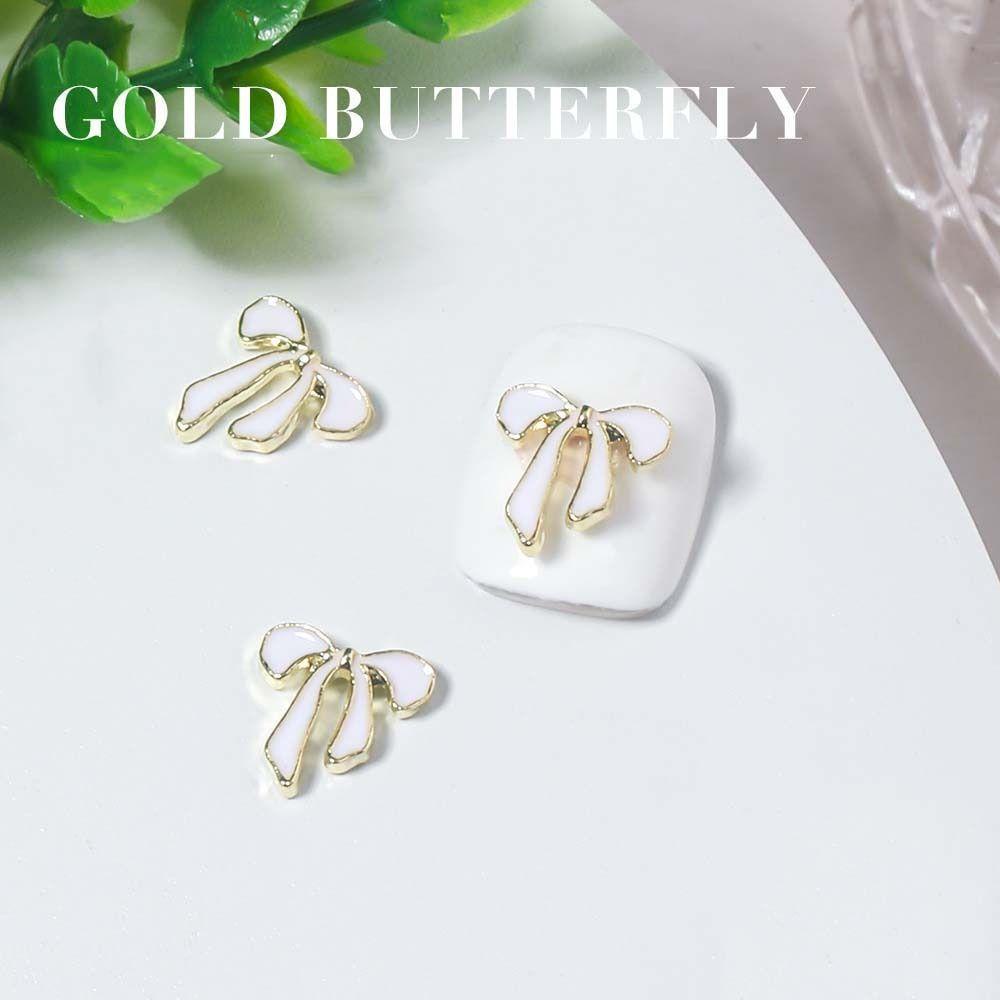 Agustina Bow Nail Rhinestones Warna-Warni Manikur Aksesoris Paduan Busur Kuku Hiasan Perhiasan Kuku