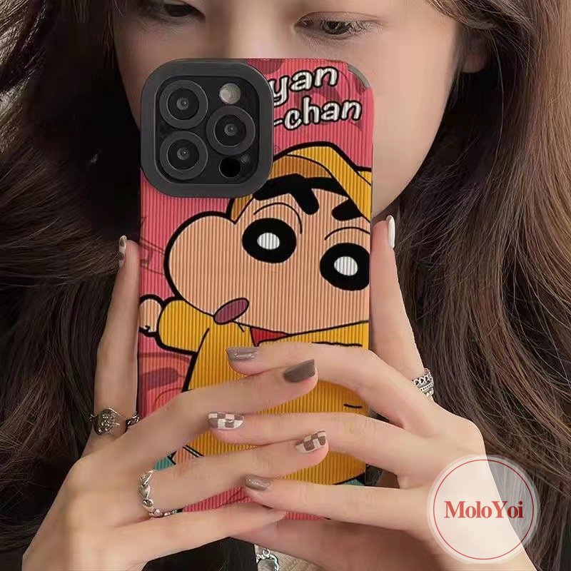 IPHONE Kartun Lucu Crayon Shin-chan Case Kompatibel Untuk Iphone7 8 Plus11 14 12 13 Pro MAX 7Plus XS XR X MAX Tekstur Kulit Stiker Shockproof Lembut Phone Cover