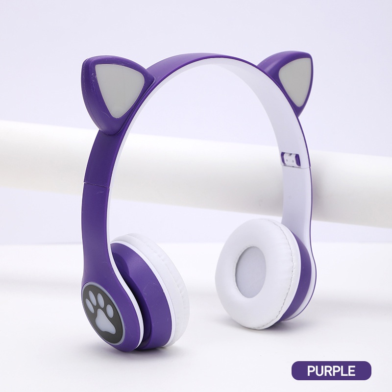 Headset Kucing LED TWS Bluetooth 5.0 Headphone LED Headset True Wireless Earphone Handsfree Kuping Kucing VIV-23