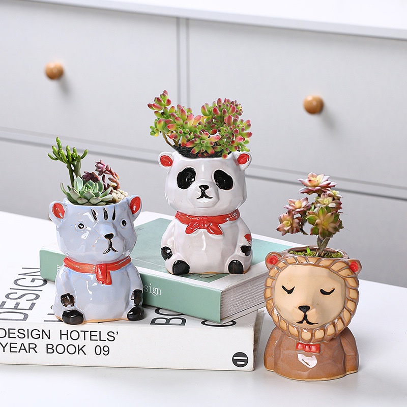 Panda Pot Tanaman Sukulen Keramik, Pot Bunga Rubah Beruang Panda Lucu, Pot Kaktus, Pot Bunga Bonsai Dekorasi Rumah Kreatif (Tanpa Tanaman)