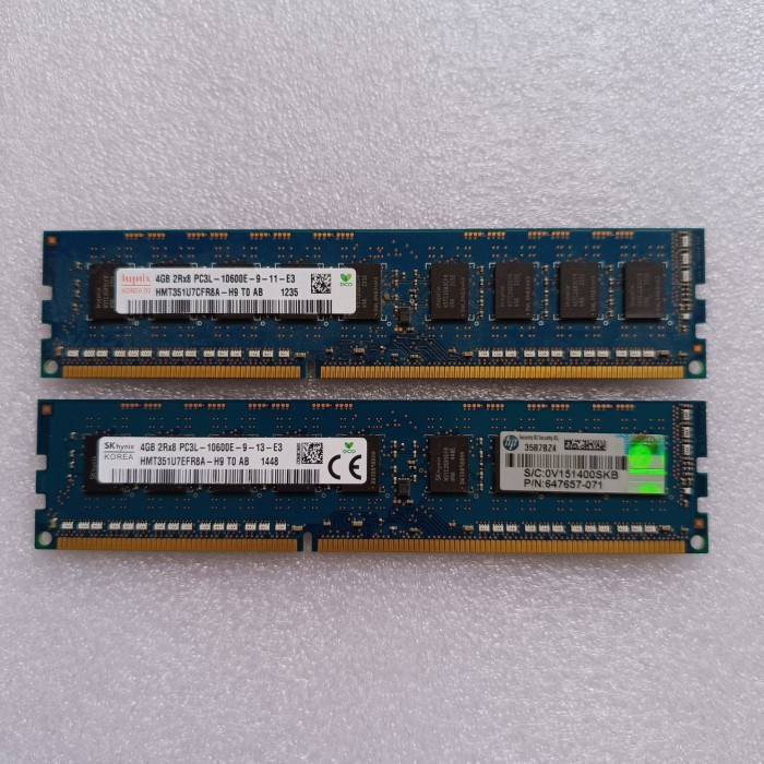 memory Server DDR3 RAM 4GB 2Rx8 PC3L 10600E Hynix HP P/N 647657-071