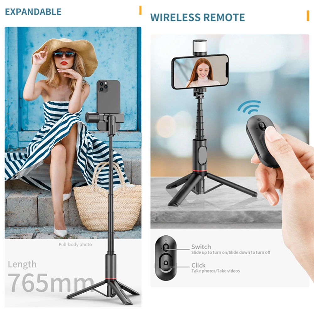 Tongsis Selfie Stick Tripod Q12S with Fill Light Aluminum Alloy Remote Control Bluetooth