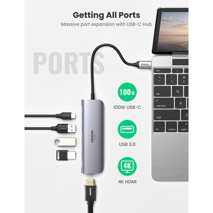 Usb c 5 in 1 TO 3 PORT HUB 3.0 HDMI 4K VIDEO ADAPTER PD MULTI UGREEN