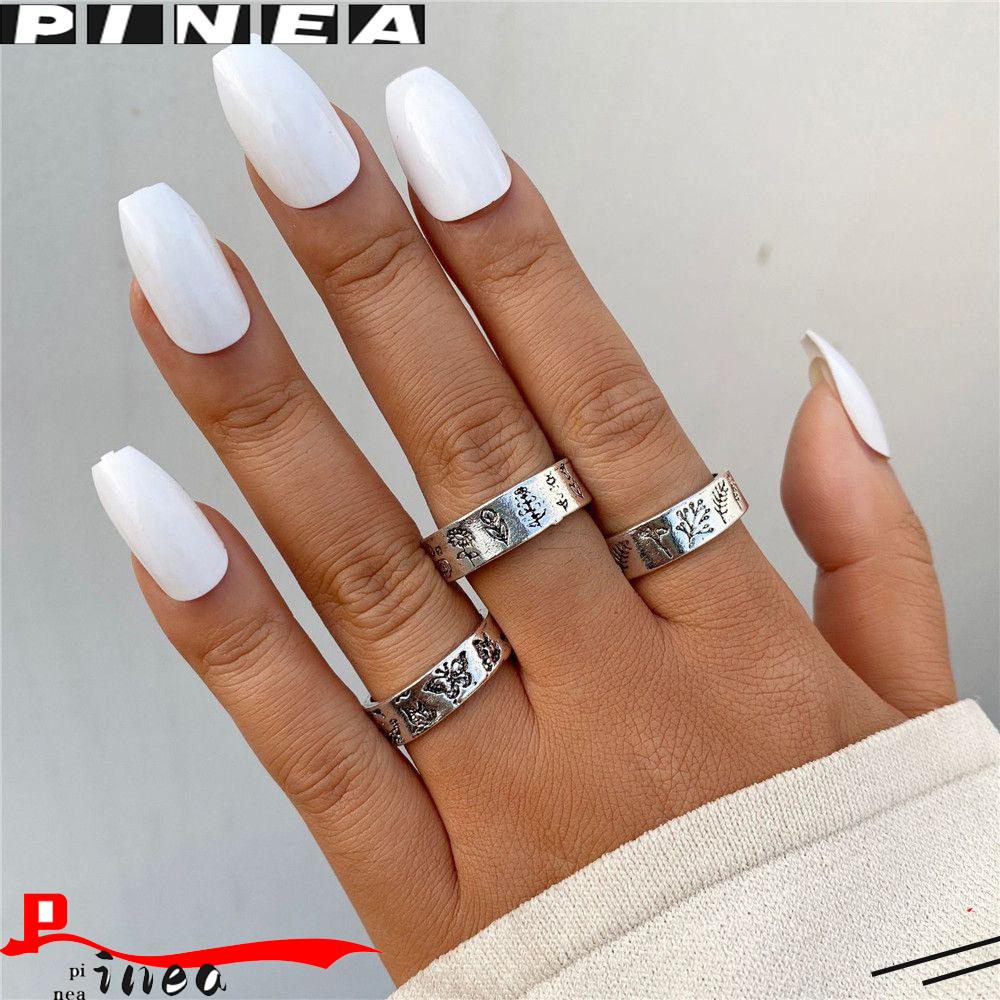 Set Cincin Kupu-Kupu Nanas Vintage Hiasan Tangan Bohemian Gaya Korea Wanita Perhiasan