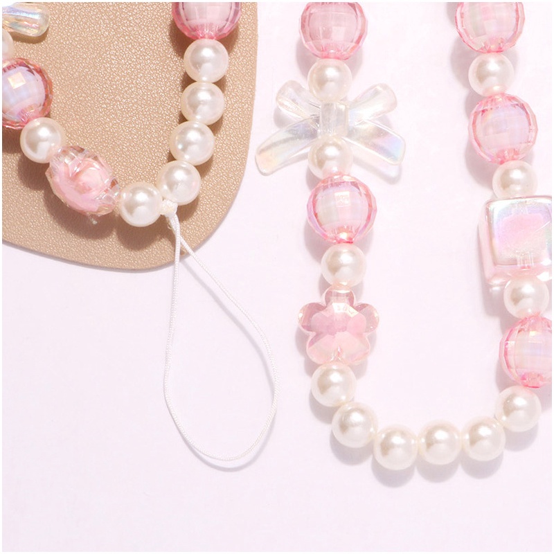 Women Pink Cute Phone Strap Transparan Multifaced Rantai Dengan Manik-Manik Mutiara Untuk Semua Casing Ponsel Untuk Airpods1 2 3 PRO 4 6 pro4 pro6 wm01 wm02 lp40 Cover