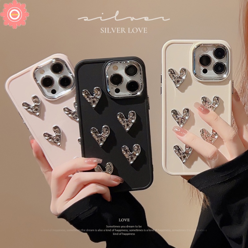 3d Plating Persegi Mewah Cinta Hati Case Kompatibel Untuk iPhone 7Plus 8Plus 11 13 14 12 Pro MAX XR X XS MAX Sederhana Warna Solid Macaron Warna Permen Lembut Ponsel Cover