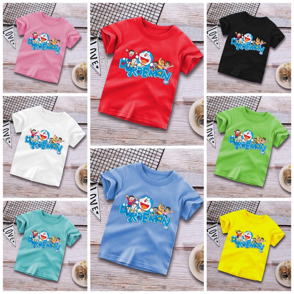 Atasan Baju Anak Untuk Anak 1-10 Tahun Cowok Cewek Warna Motif Doraemon Baris