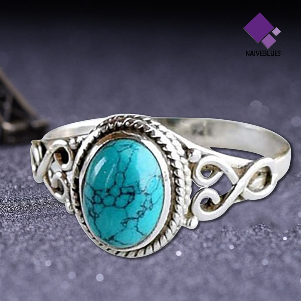 &lt; Naiveblues &gt; Antik Pirus Batu Permata Alami Pengantin Pernikahan Pertunangan Vintage Ring