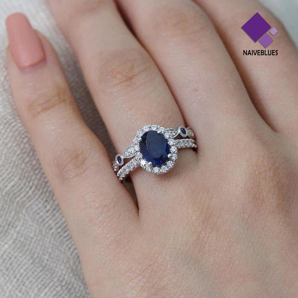 &lt; Naiveblues &gt; Wanita Safir Imitasi Berlapis Perak Jari Cincin Pengantin Pernikahan Dekorasi Hadiah